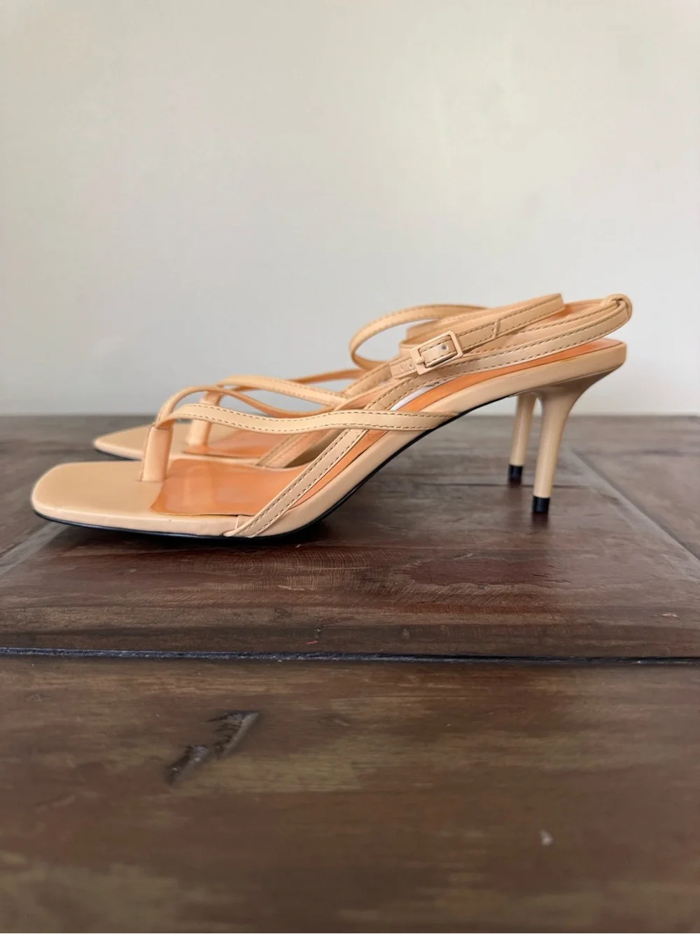 Zara kitten heel thong square toe sandals with ankle straps women’s size 8.5 - Picture 3 of 7